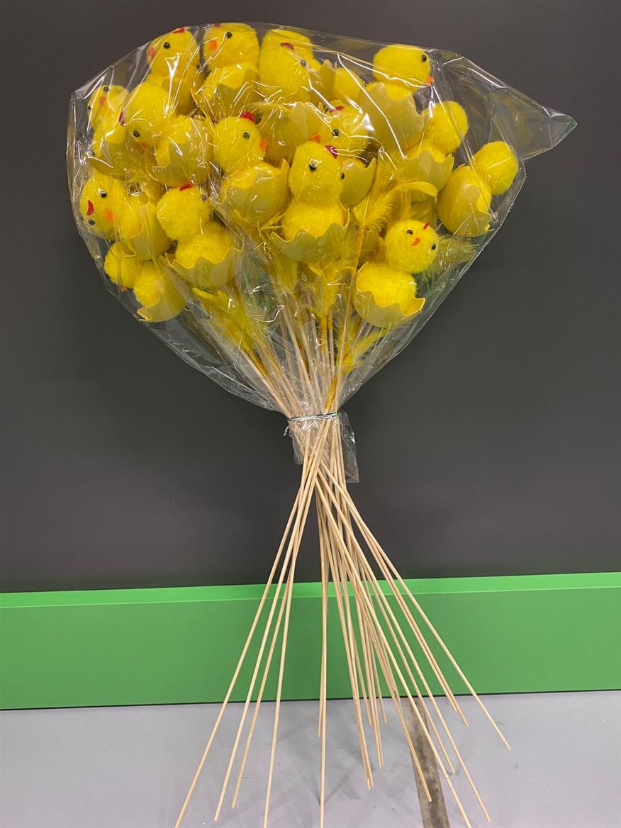 Pasqua. Stick Chicken+egg+fthr Yellow