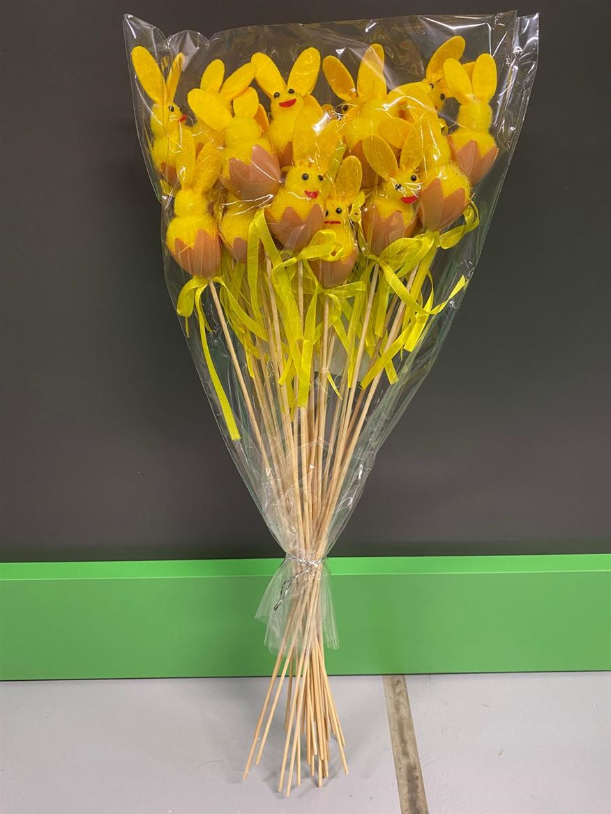 Pasqua. Stick Egg+rabbit+bow Yellow