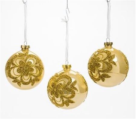 .xmas. Box 3 Sfere Vetro Fiore D.10cm - Oro