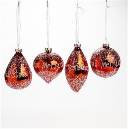 .xmas. Box 4 Addobbi Vetro Merry D.8cm - Rosso