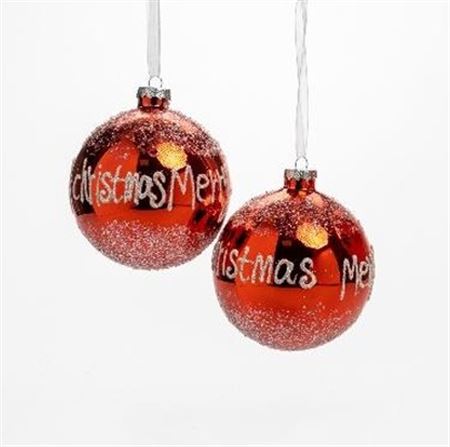 .xmas. Box 2 Sfere Vetro Merry D.12cm - Rosso