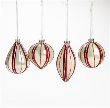 .xmas. Box 4 Addobbi Vetro D.8cm Spicchi Rosso