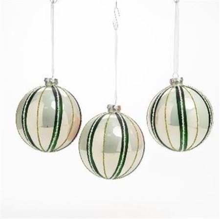 .xmas. Box 3 Sfere Vetro D.10cm - Spicchi Verde-bi