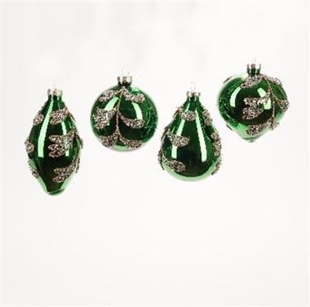 .xmas. Box 4 Addobbi Vetro Petali D.8cm - Verde