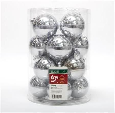 .xmas. Box 16 Sfere Vetro D.8cm - Argento