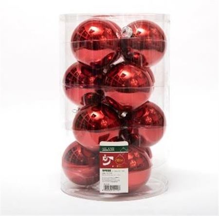.xmas. Box 12 Sfere Vetro D.10cm - Rosso