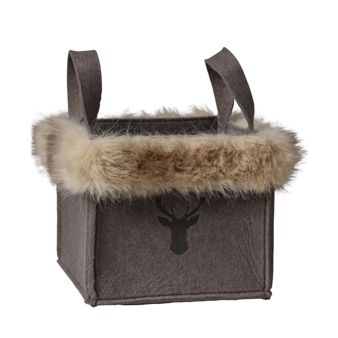.xmas. Cesto Feltro 23x23x20cm Con Pelo - Grey
