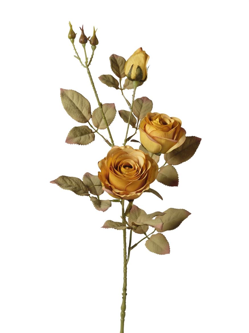 Art. Ramo Ant. Rose X 3 Teste Cm 82 - Mustard