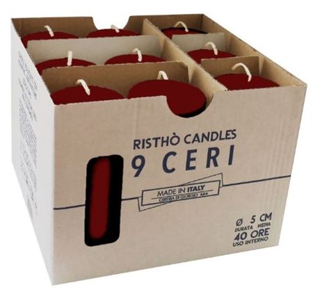 Candele. Cero D5xh12cm Vass.9pz Borgogna