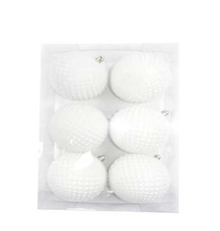 .xmas. Box 6 Sfere Cm10 Deco Rombi Velluto Bianco