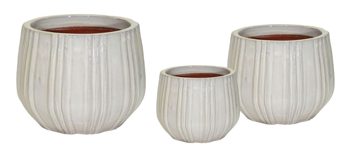 Vasi Ceramica. Tris Portly Strps D18-25-32cm- Beig