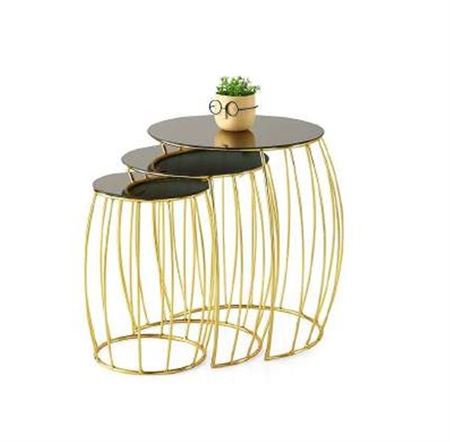 Wedd. Tris Tavolini Circus Tondo H.46-52-57cm- Oro