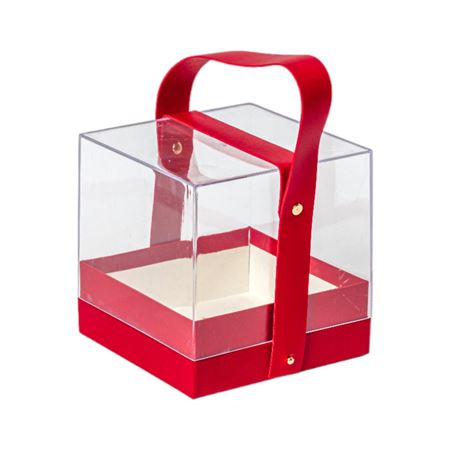 Box. Scatola Quadra Plex. Manico Pelle Rosso 14x14