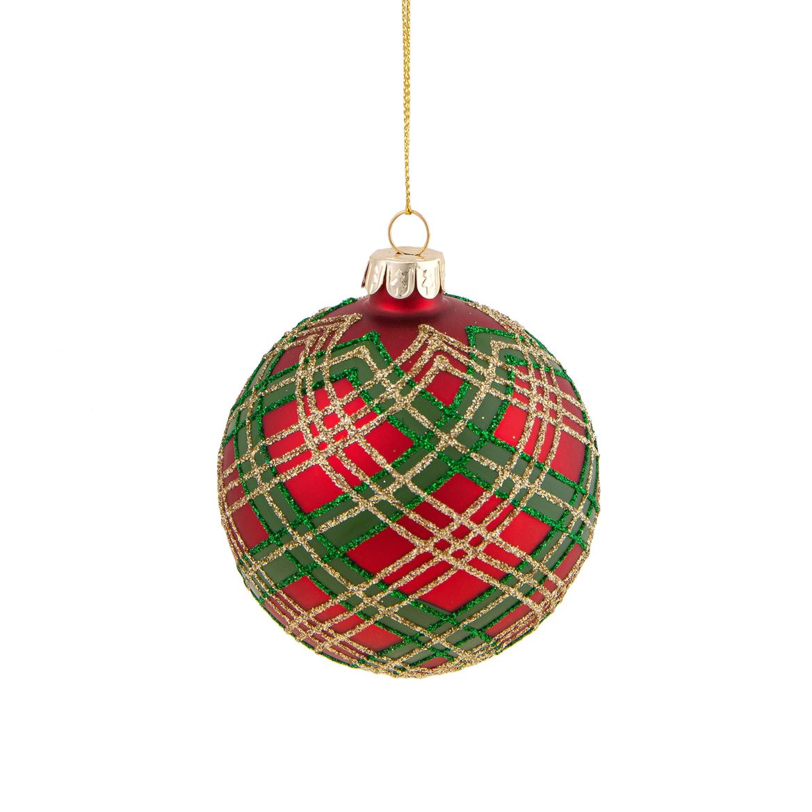 .xmas. Box 6 Sfere Vetro Scottish 8 Cm - Red Green