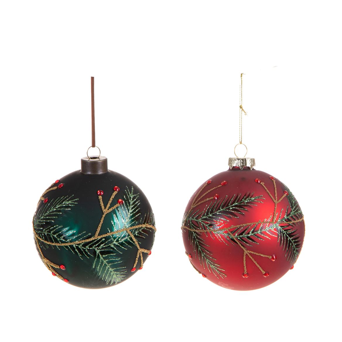 .xmas. Box 6 Sfere Vetro D.8 Cm Decoro - Red Green