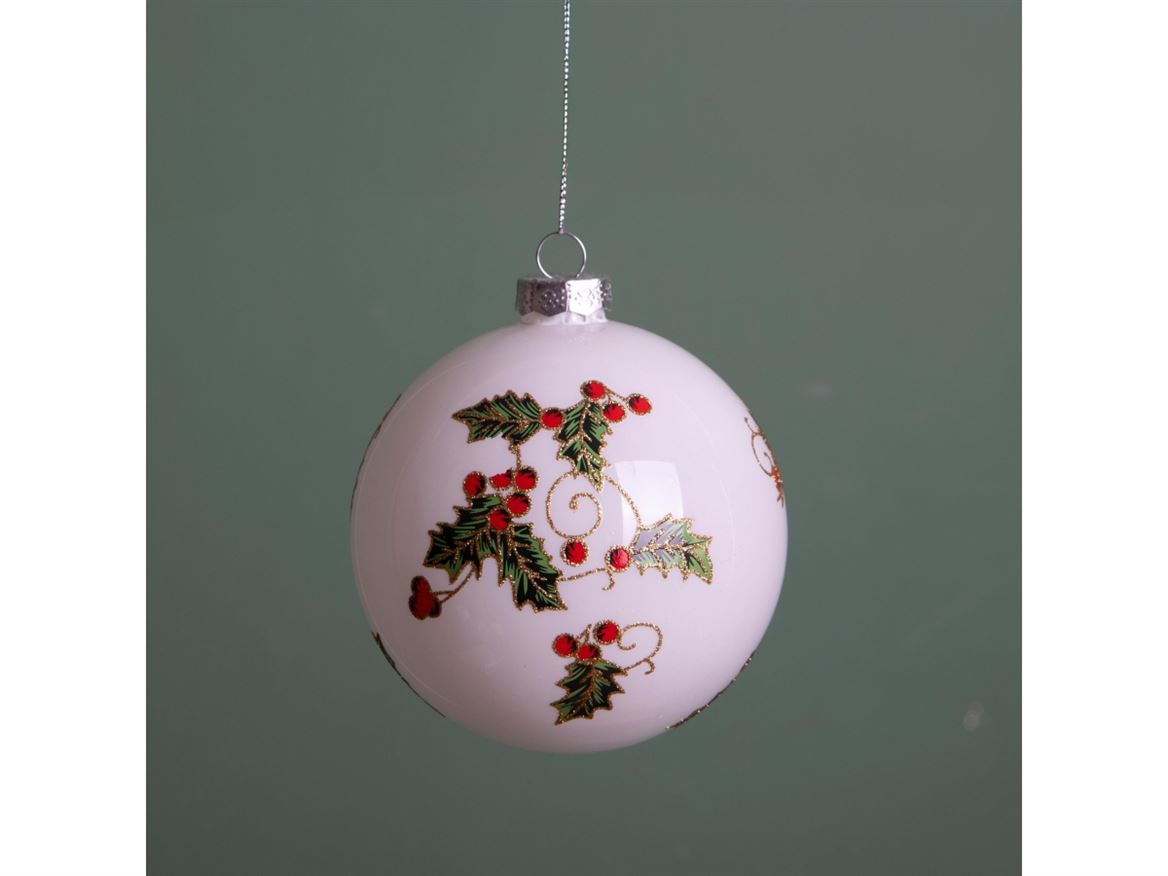 .xmas. Box 6 Sfere Vetro D.8 Cm Agrifoglio - White