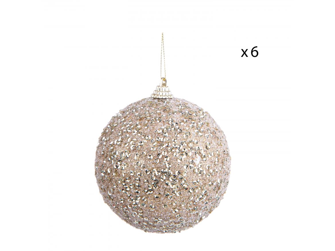 .xmas. Box 6 Sfere D.10 Cm Strass - Lt. Gold