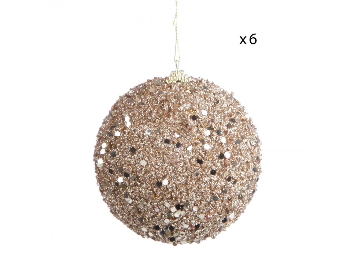 .xmas. Box 6 Sfere D.10 Cm Paillettes - Gold