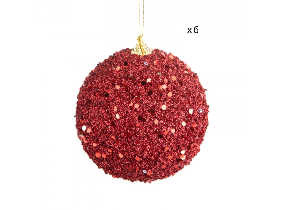 .xmas. Box 6 Sfere D.10 Cm Paillettes - Red