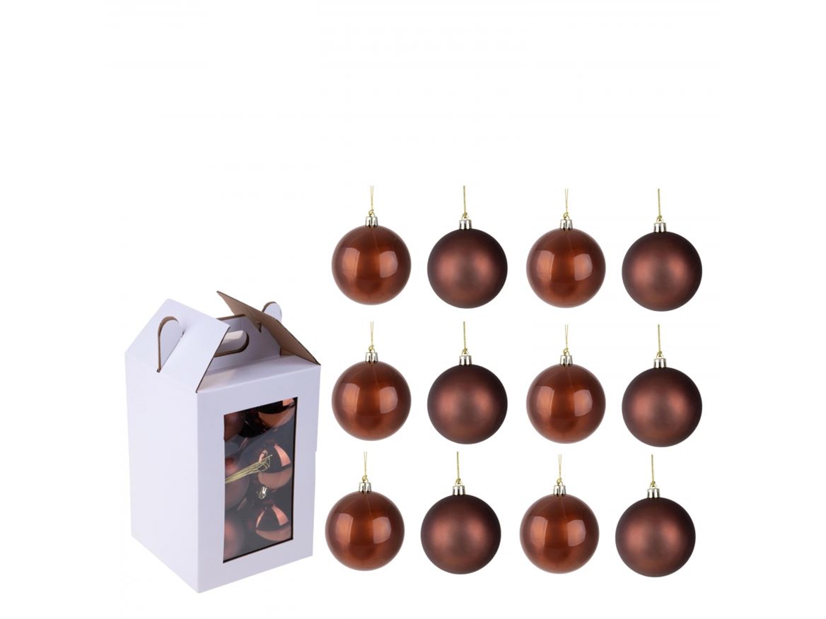 .xmas. Box 12 Sfere D.8 Cm Ass.matt+shiny - Brown