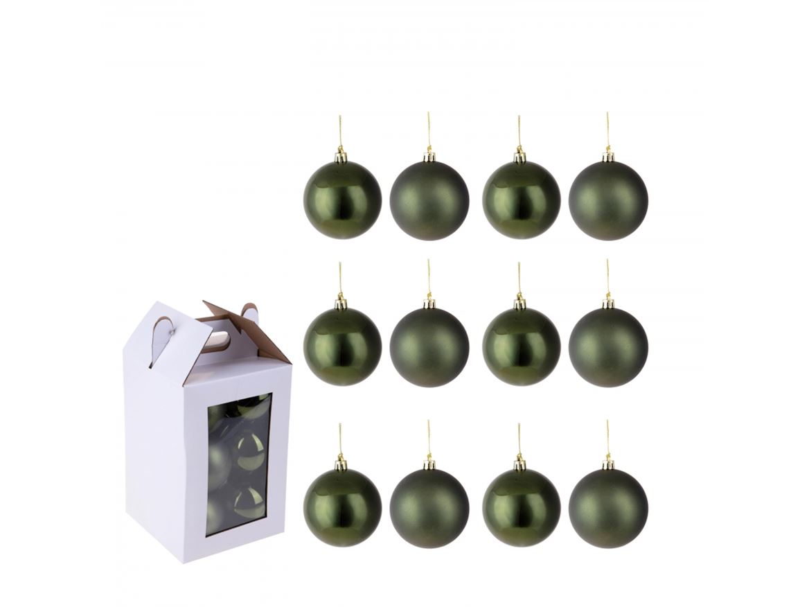 .xmas. Box 12 Sfere D.8 Cm Ass.matt+shiny- Green