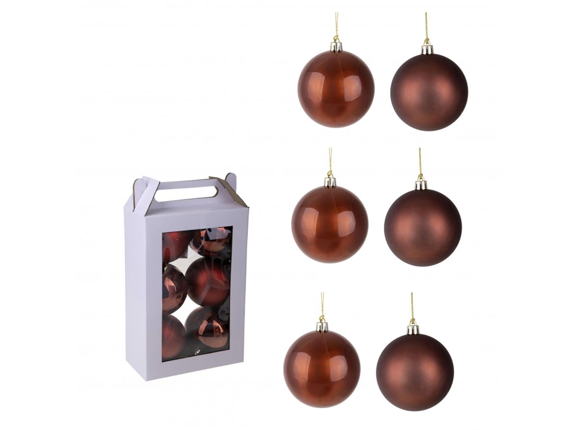 .xmas. Box 6 Sfere D.10 Cm Ass.matt+shiny - Brown