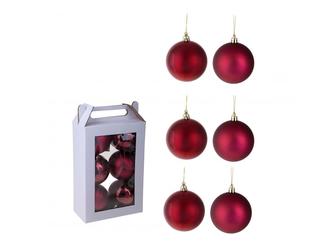 .xmas. Box 6 Sfere D.10 Cm Ass.matt+shiny- Burgund