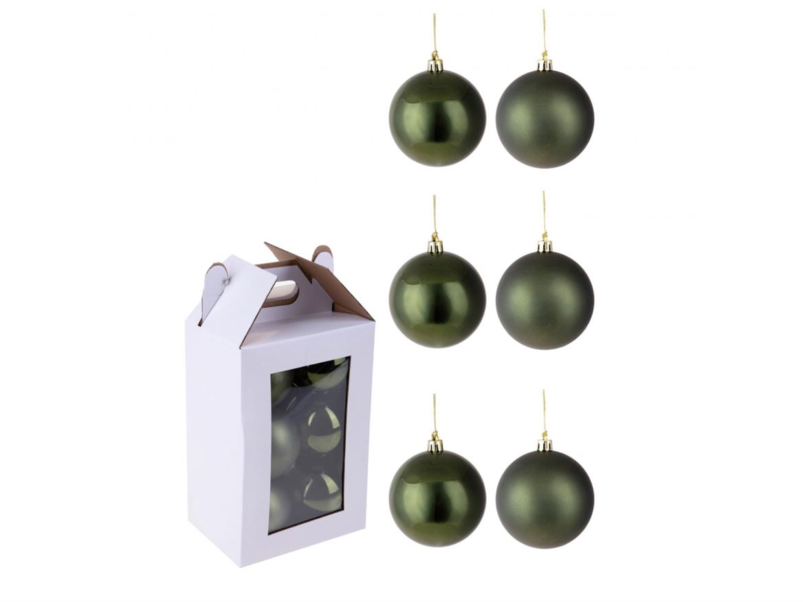 .xmas. Box 6 Sfere D.10 Cm Ass.matt+shiny- Green