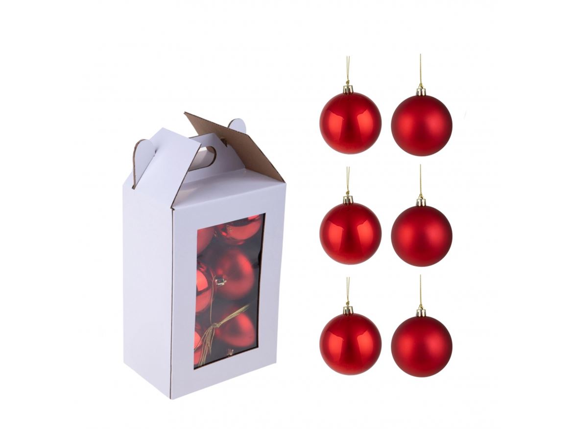 .xmas. Box 6 Sfere D.10 Cm Ass.matt+shiny- Red