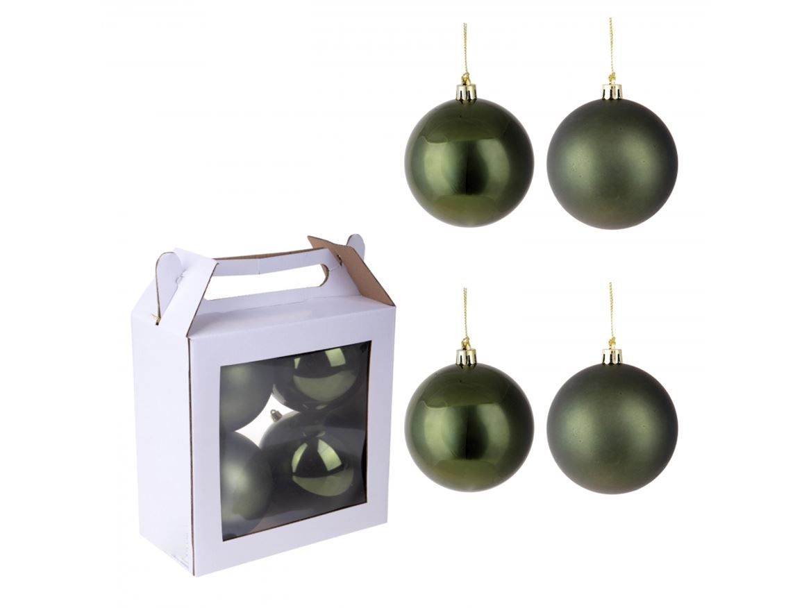.xmas. Box 4 Sfere D.12 Cm Ass.matt+shiny- Green