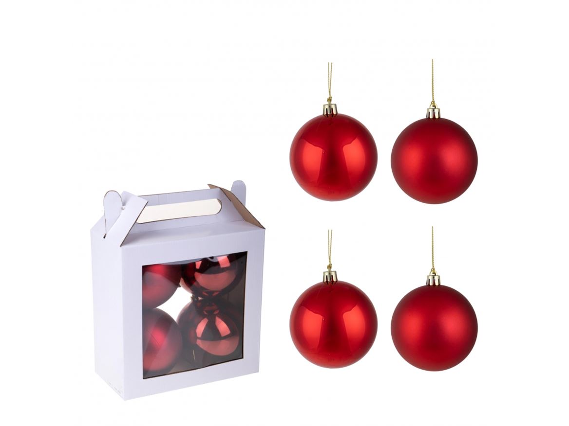 .xmas. Box 4 Sfere D.12 Cm Ass.matt+shiny- Red