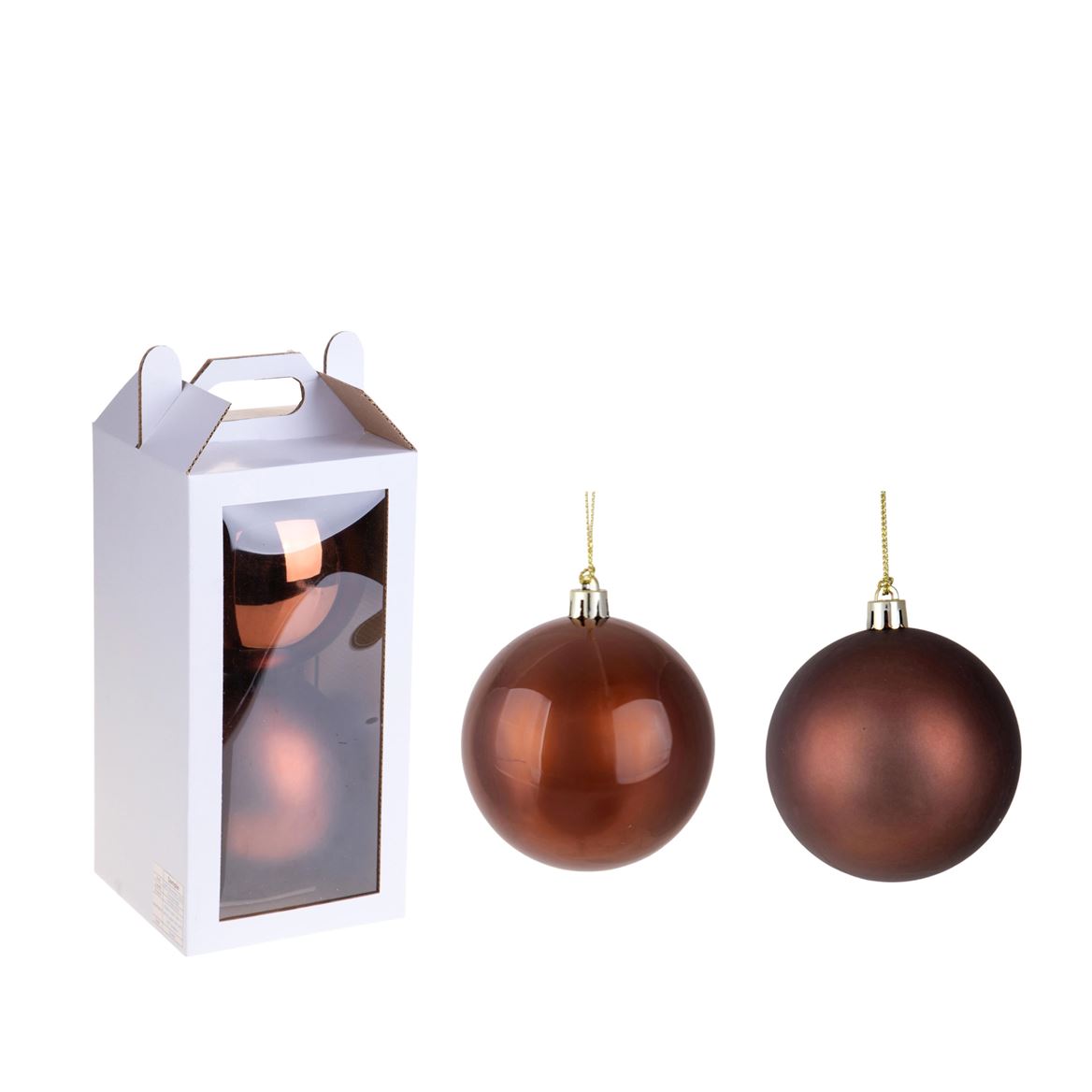 .xmas. Box 2 Sfere D.15 Cm Ass.matt+shiny - Brown