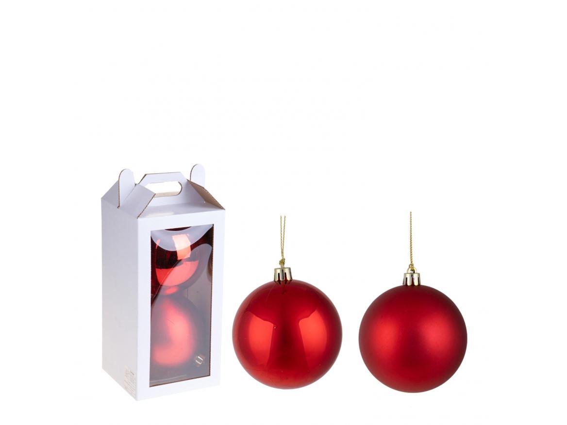 .xmas. Box 2 Sfere D.15 Cm Ass.matt+shiny- Red