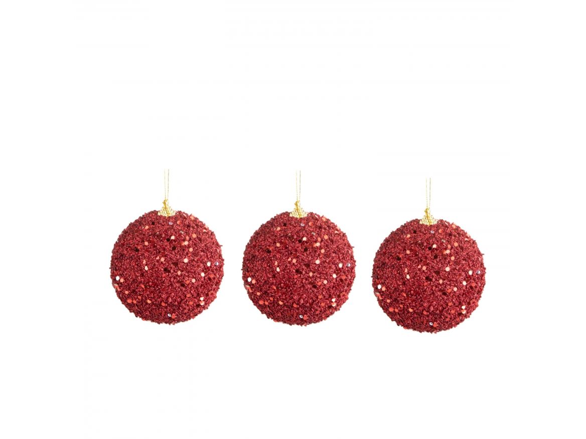 .xmas. Box 3 Sfere D.15 Cm Paillettes - Red