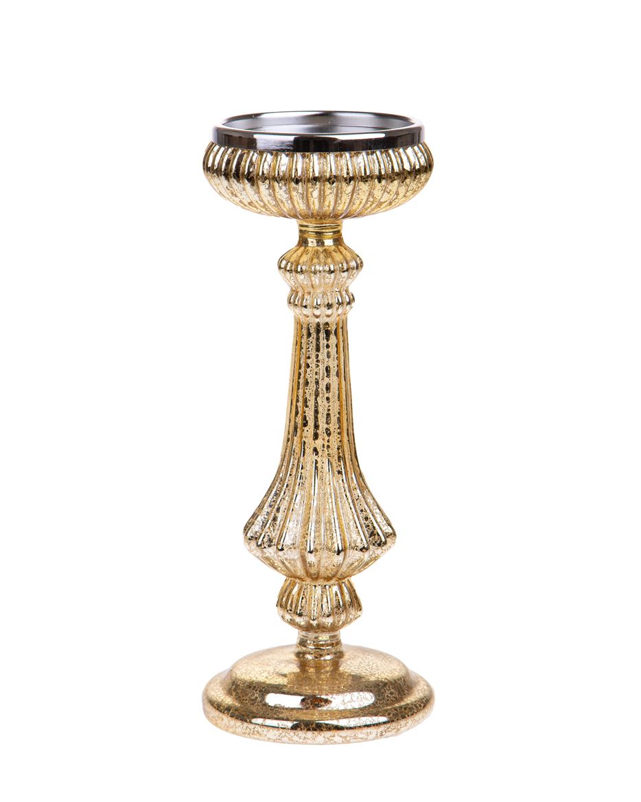 .xmas. Portacandele Vetro Con Led H.29cm - Gold