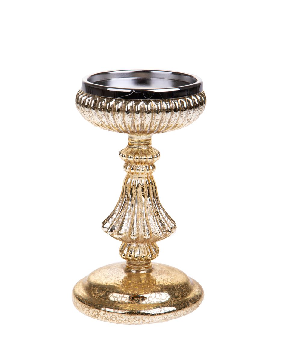 .xmas. Portacandele Vetro Con Led H.19.5cm - Gold
