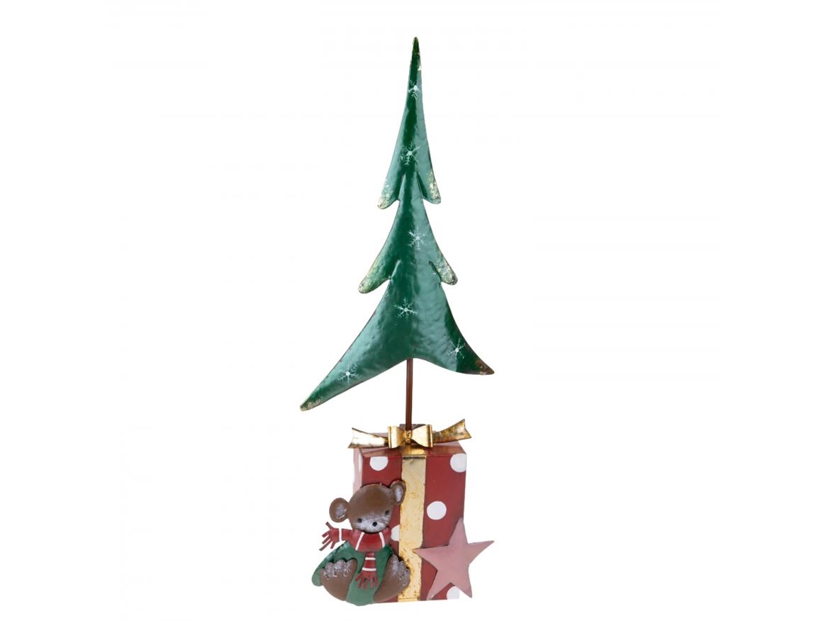 .xmas. Abete H.80 Cm Con Pacco Regalo - Red Gold