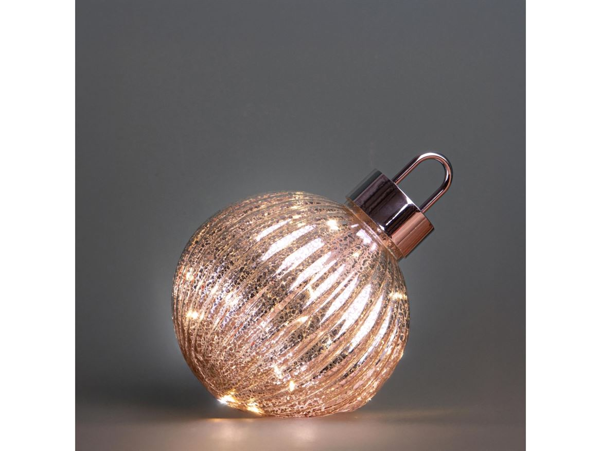 .xmas. Sfera Vetro D.18cm Led Da Appog. - Ant. Sil