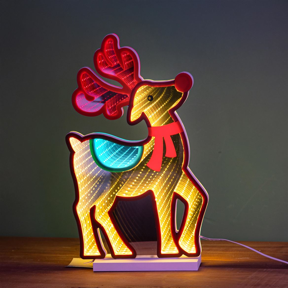 .xmas. Renna 15xh.28cm Led Infinity Con Base