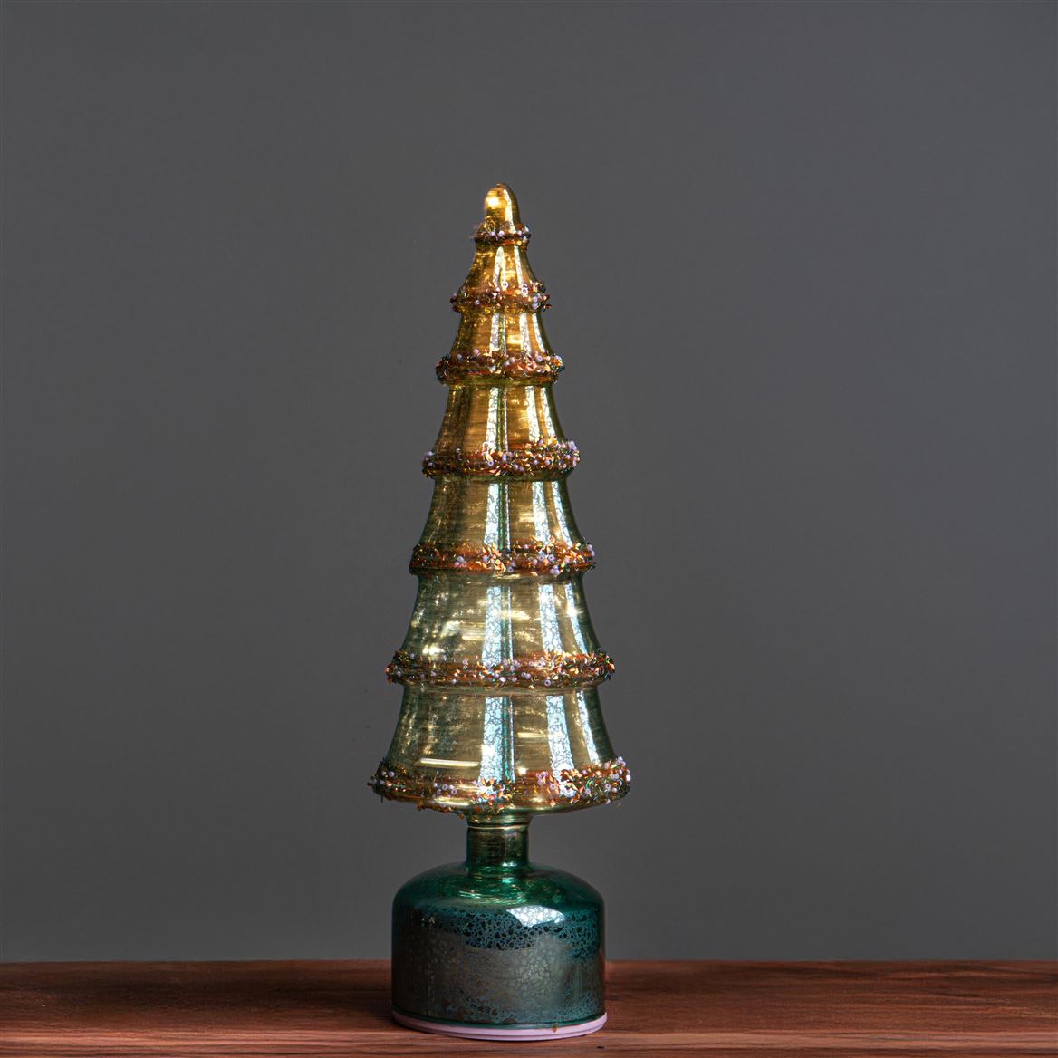 .xmas. Albero Vetro Cono Led + Mov.10xh32cm - Dk B