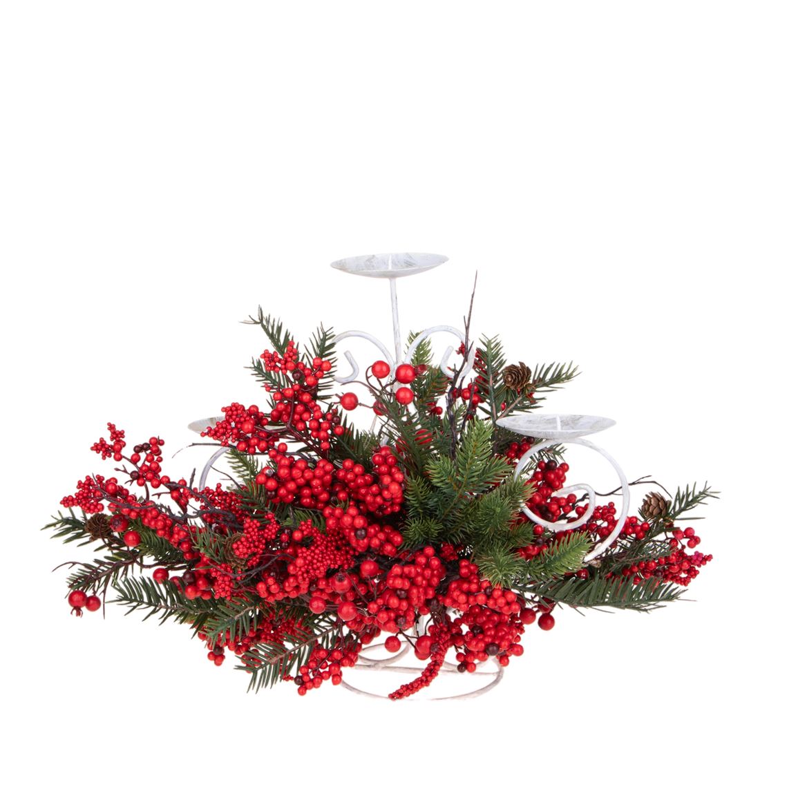 .xmas. Portacandele 50x H.40cm Con Abete Rosso