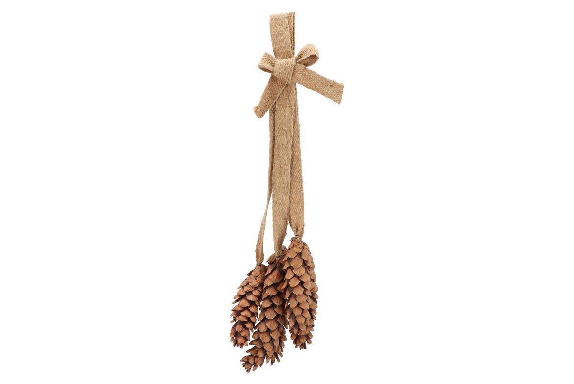 .xmas. Deco Nastro Con 5pz Pigna Naturale 15x15x68
