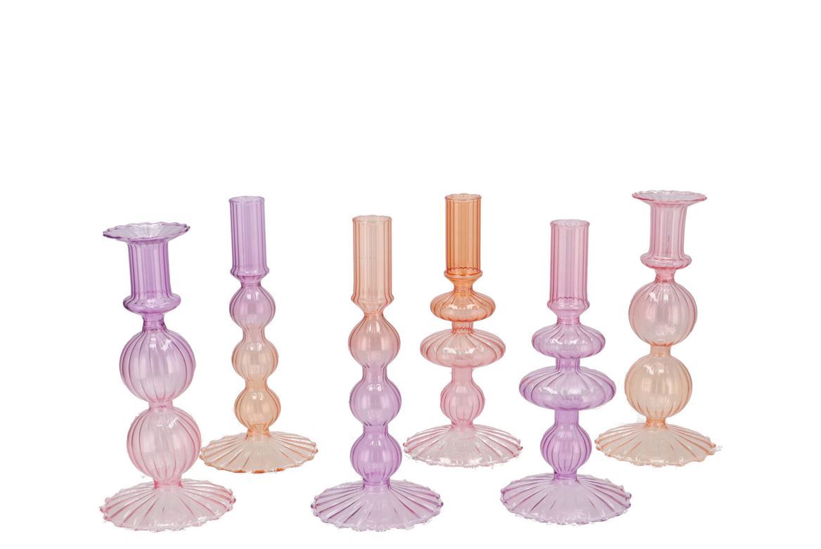 Wedd. Portacandele Vetro Pink Bubbles 9x20cm
